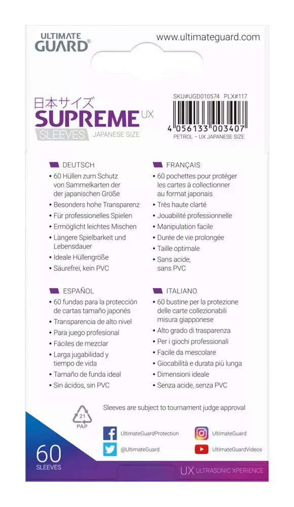 Ultimate Guard Supreme UX Kartenhüllen Japanische Größe Petrolblau (60)