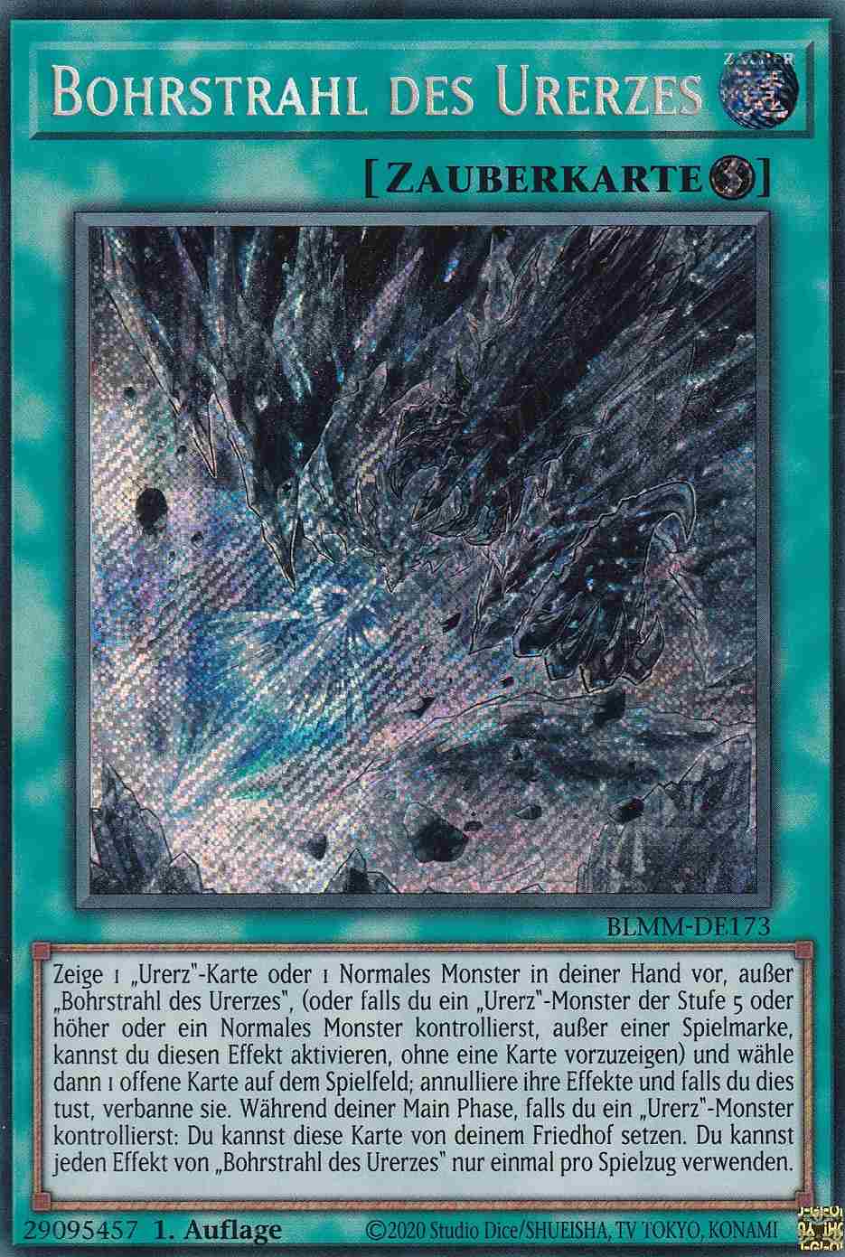 Bohrstrahl des Urerzes BLMM-DE173 ist in Secret Rare Yu-Gi-Oh Karte aus Battles of Legend Monster Mayhem 1.Auflage