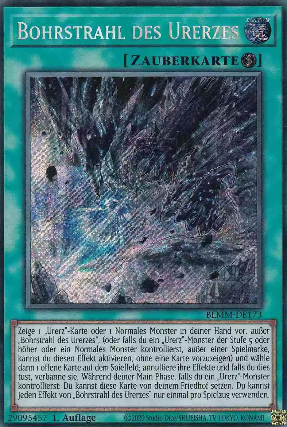 Bohrstrahl des Urerzes BLMM-DE173 ist in Secret Rare Yu-Gi-Oh Karte aus Battles of Legend Monster Mayhem 1.Auflage