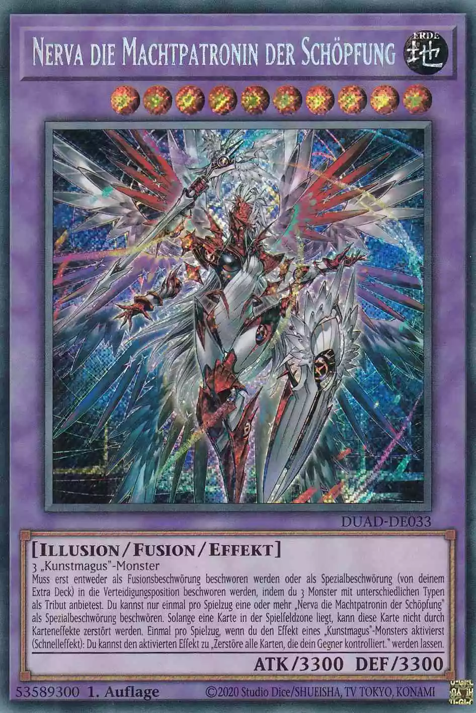 Nerva die Machtpatronin der Schöpfung DUAD-DE033 ist in Secret Rare Yu-Gi-Oh Karte aus Duelist’s Advance 1.Auflage