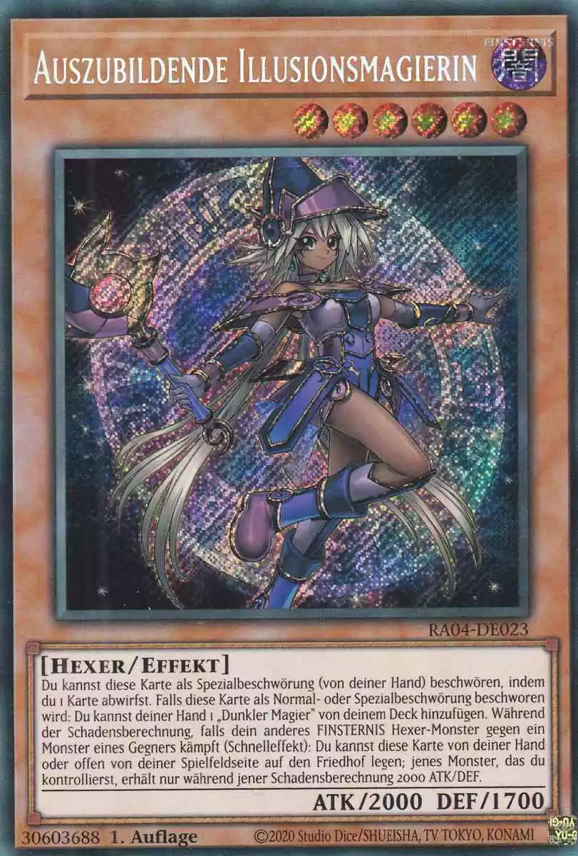 Auszubildende Illusionsmagierin RA04-DE023 ist in Secret Rare Yu-Gi-Oh Karte aus Quarter Century Stampede 1.Auflage