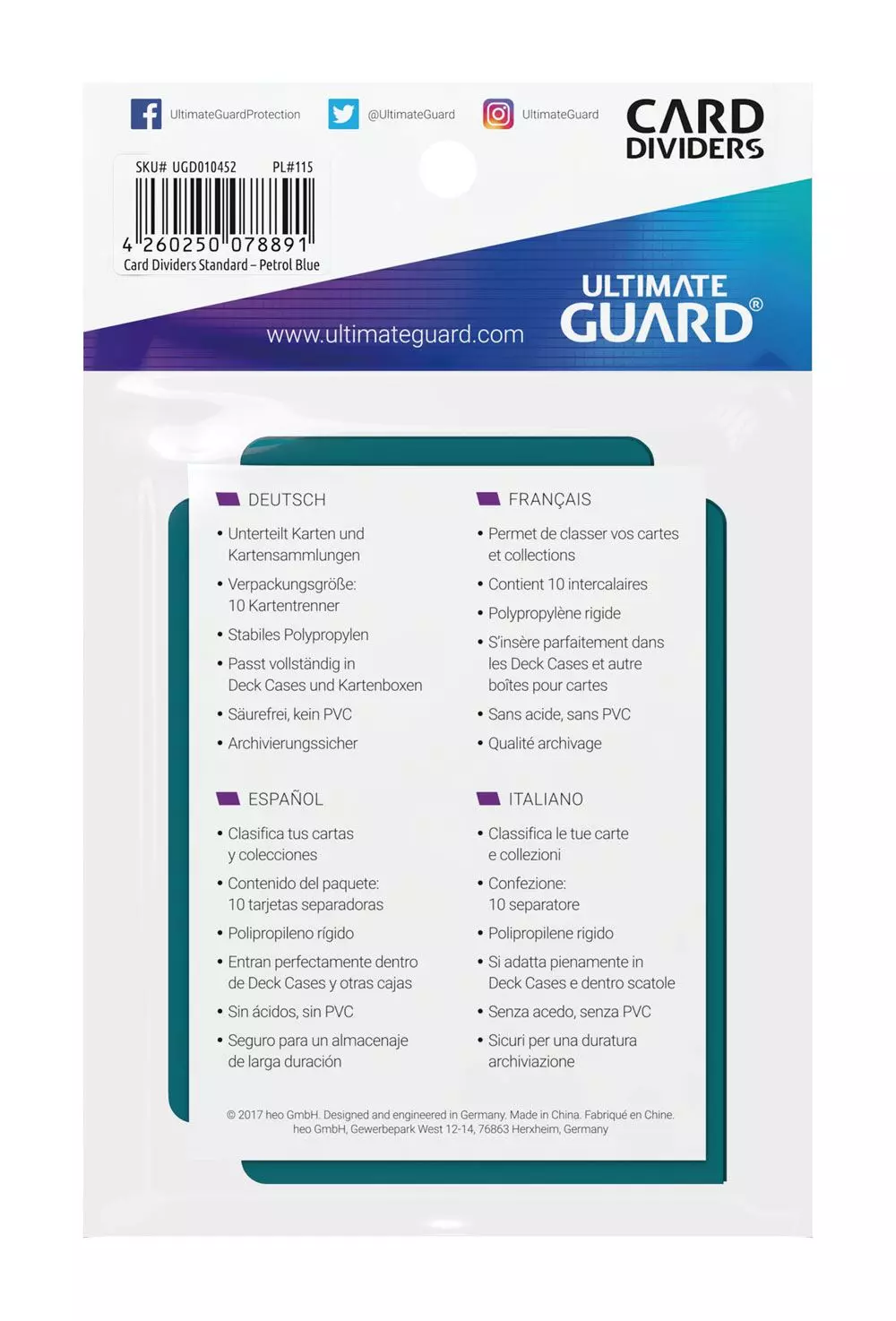 Ultimate Guard Kartentrenner Standardgröße Petrolblau 10 Stück