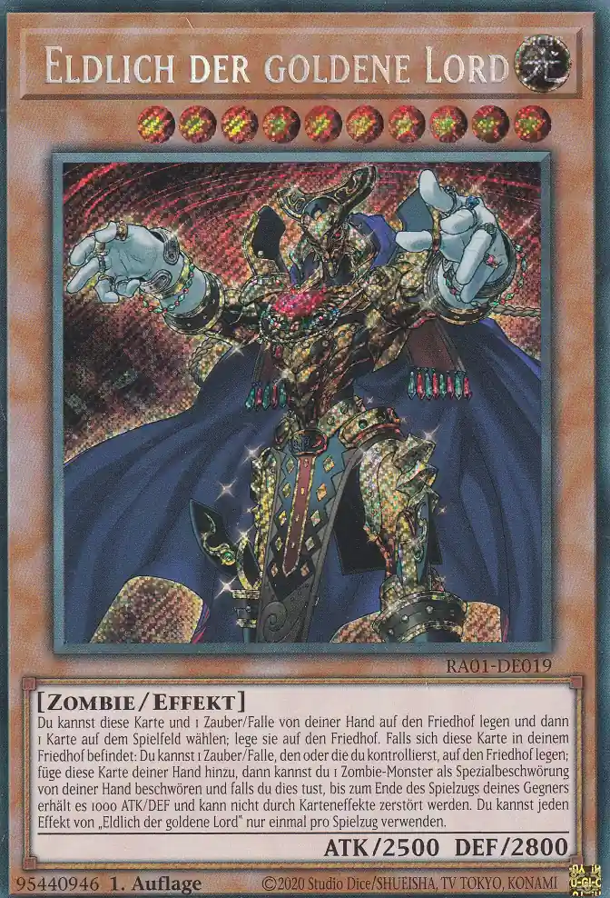 Eldlich der goldene Lord RA01-DE019 ist in Secret Rare Yu-Gi-Oh Karte aus 25th Anniversary Rarity Collection 1.Auflage