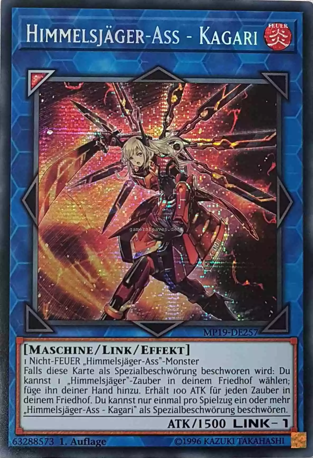 Himmelsjäger-Ass - Kagari MP19-DE257 ist in Prismatic Secret Rare aus Gold Sarcophagus Tin 2019 1.Auflage