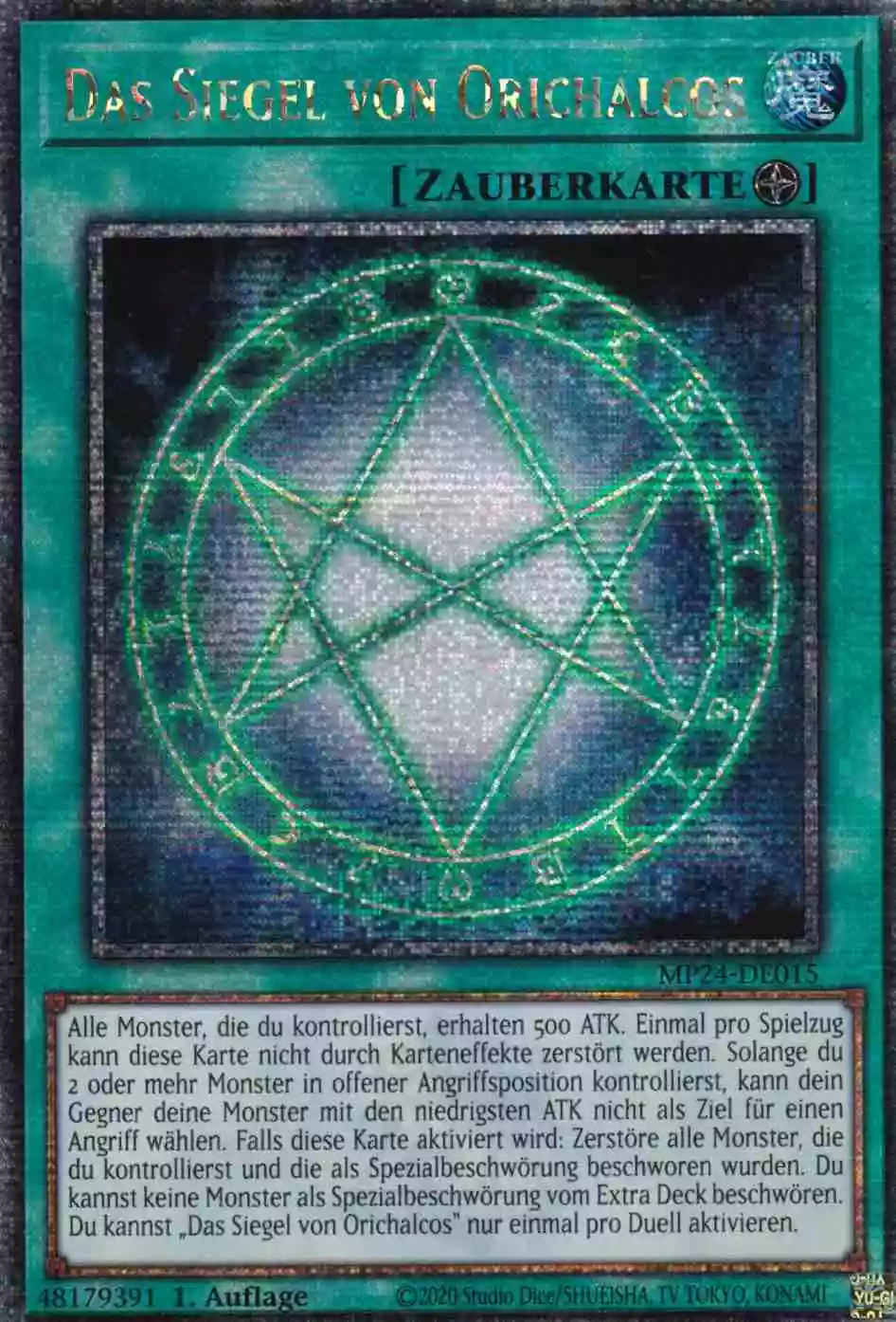 Das Siegel von Orichalcos MP24-DE015 ist in Quarter Century Secret Rare Yu-Gi-Oh Karte aus 25th Anniversary Tin Dueling Mirrors 1.Auflage