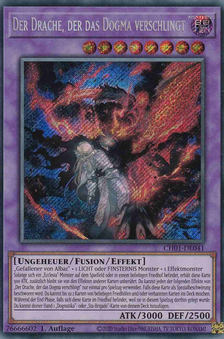 Der Drache, der das Dogma verschlingt Secret Rare CH01-DE041-SCR Yugioh Karte Der Drache, der das Dogma verschlingt CH01-DE041-SCR ist in Secret Rare Yu-Gi-Oh Karte aus THE CHRONICLES DECK: The Fallen & The Virtuous 1.Auflage