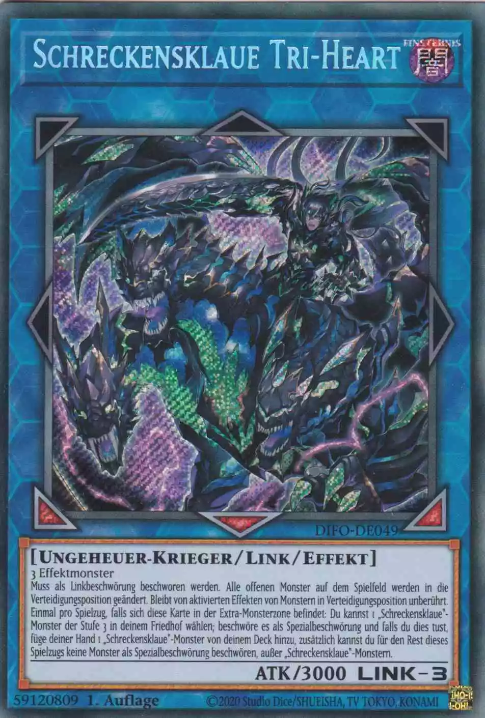 Schreckensklaue Tri-Heart DIFO-DE049 ist in Secret Rare Yu-Gi-Oh Karte aus Dimension Force 1.Auflage