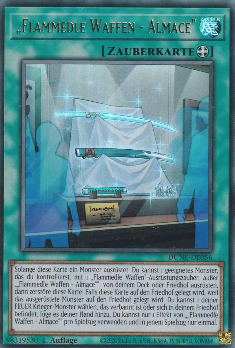 „Flammedle Waffen - Almace“ DUNE-DE056 ist in Ultra Rare Yu-Gi-Oh Karte aus Duelist Nexus 1.Auflage