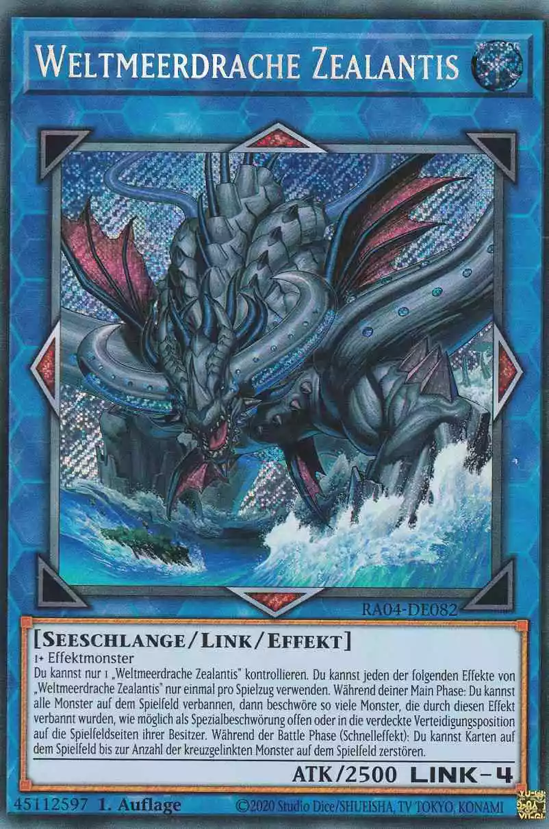 Weltmeerdrache Zealantis RA04-DE082 ist in Secret Rare Yu-Gi-Oh Karte aus Quarter Century Stampede 1.Auflage