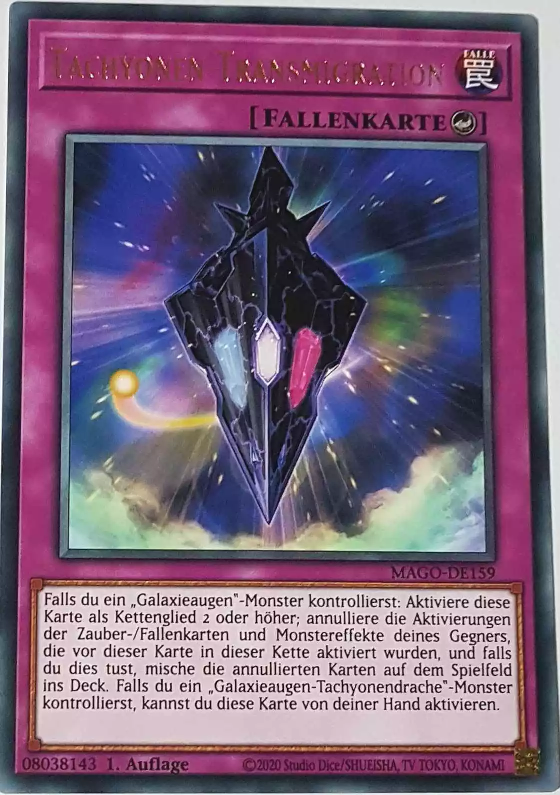 Tachyonen-Transmigration MAGO-DE159 ist in Gold Rare Yu-Gi-Oh Karte aus Maximum Gold 1. Auflage