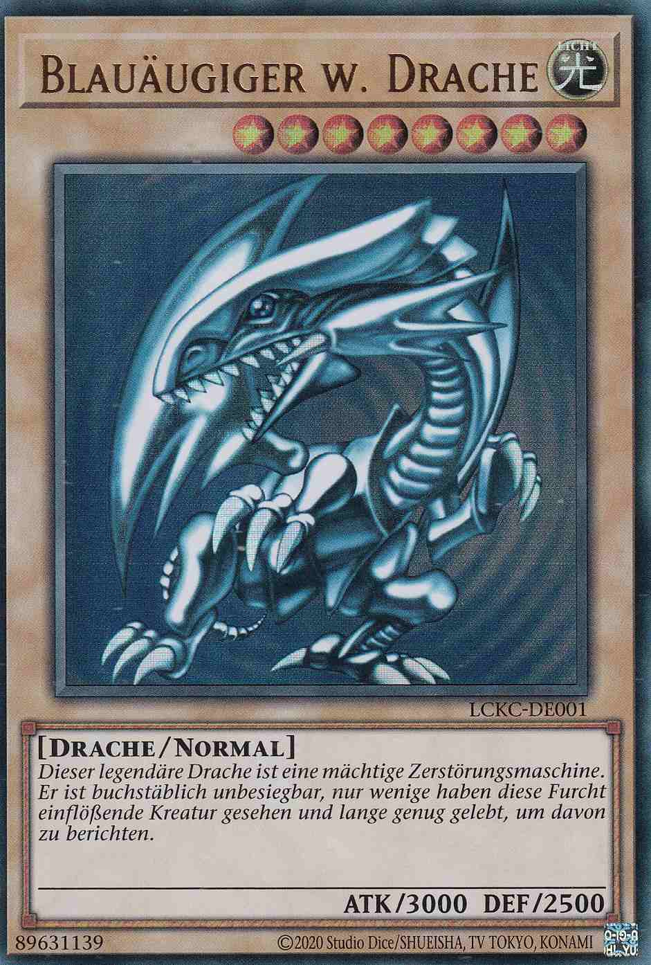 Blauäugiger w. Drache Ultra Rare LCKC-DE001 Yugioh Karte Blauäugiger w. Drache LCKC-DE001 ist in Ultra Rare Yu-Gi-Oh Karte aus Legendary Collection Kaiba unlimitiert