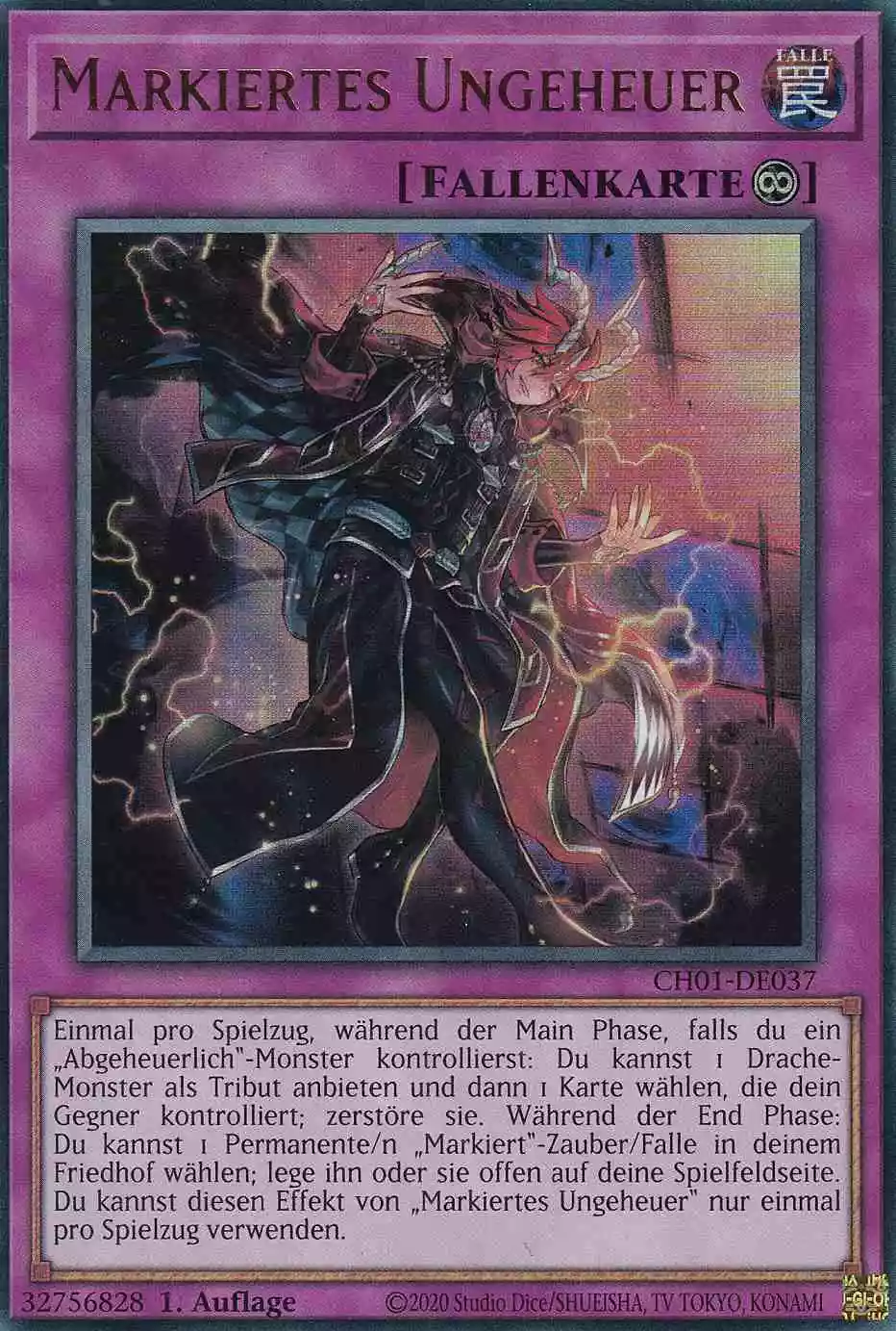 Markiertes Ungeheuer Ultra Rare CH01-DE037 Yugioh Karte Markiertes Ungeheuer CH01-DE037 ist in Ultra Rare Yu-Gi-Oh Karte aus THE CHRONICLES DECK: The Fallen & The Virtuous 1.Auflage