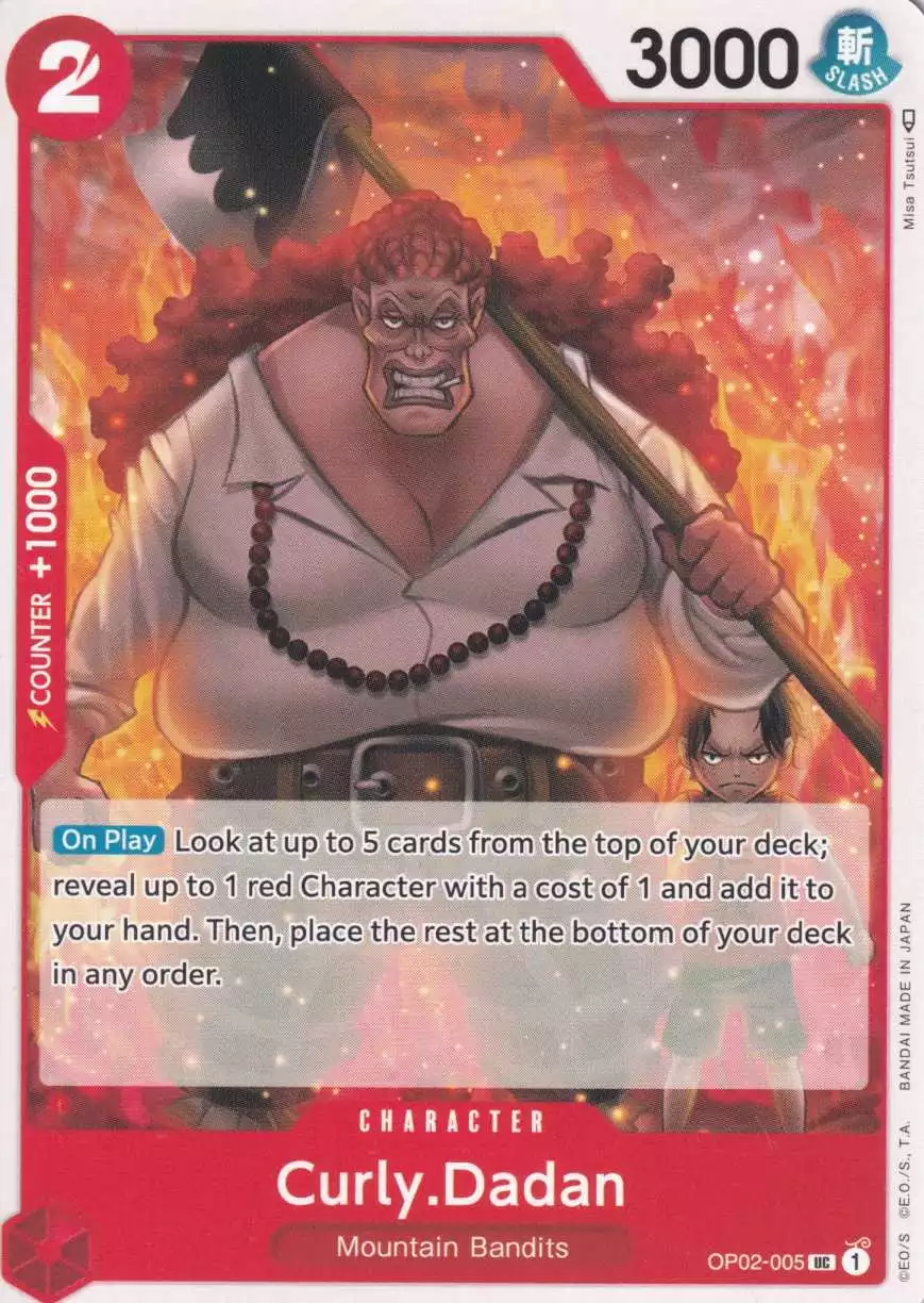 Curly.Dadan OP02-005 ist in Uncommon. Die One Piece Karte ist aus Paramount War OP-02 in Normal Art.