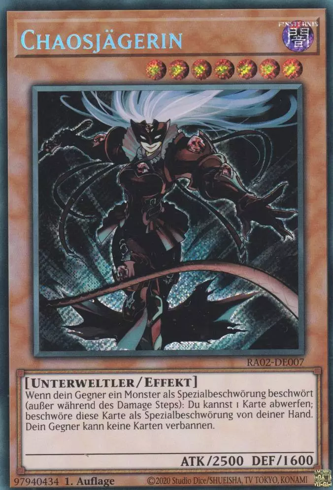 Chaosjägerin RA02-DE007 ist in Secret Rare Yu-Gi-Oh Karte aus 25th Anniversary Rarity Collection 2 1.Auflage