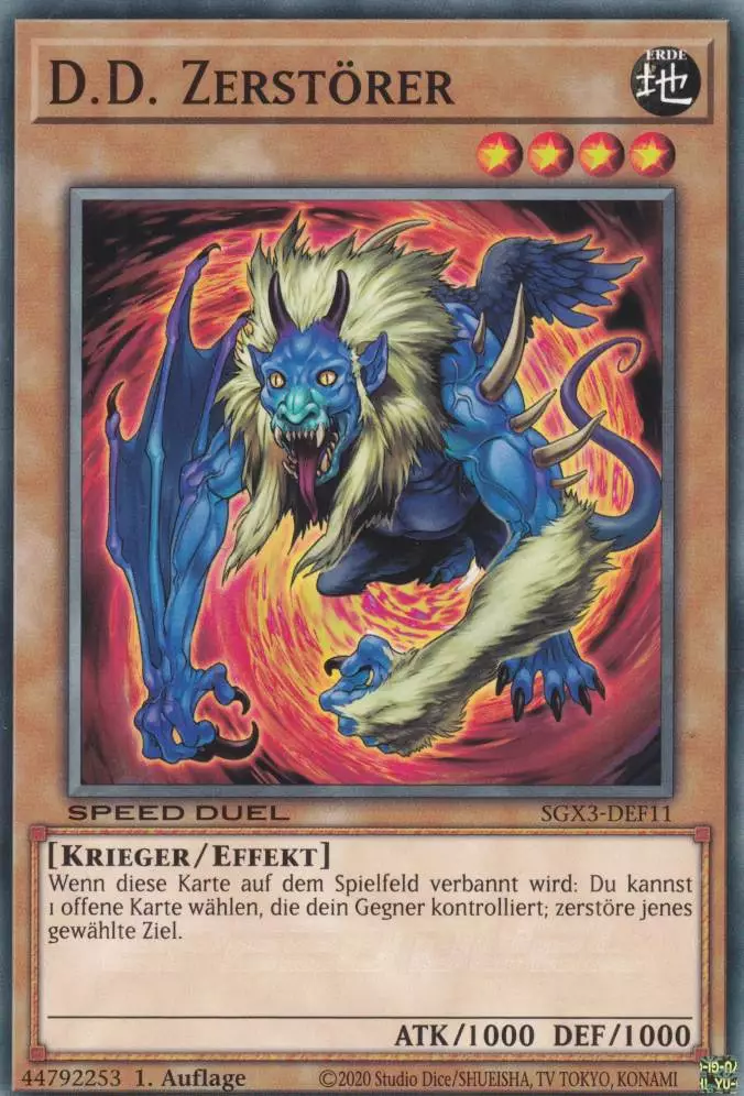 sgx3-def11-d-d-zerstoerer-common-speed-duel-gx-duelists-of-shadows D.D. Zerstörer SGX3-DEF11 ist in Common Yu-Gi-Oh Karte aus Speed Duel GX: Duelists of Shadows 1.Auflage
