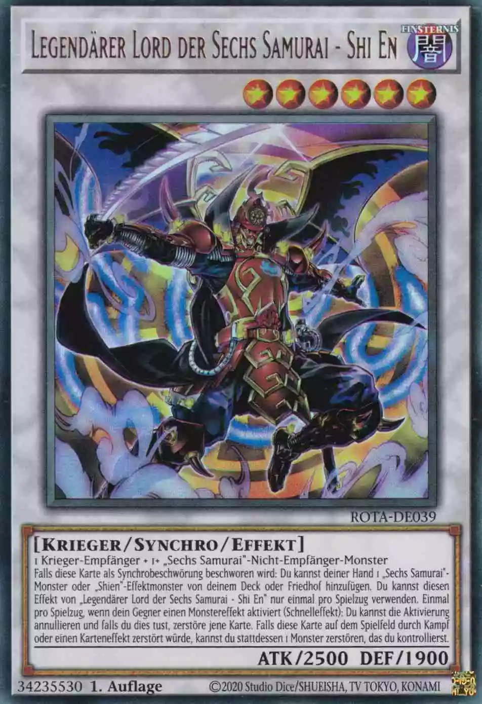 Legendärer Lord der Sechs Samurai - Shi En ROTA-DE039 ist in Ultra Rare Yu-Gi-Oh Karte aus Rage of the Abyss 1.Auflage