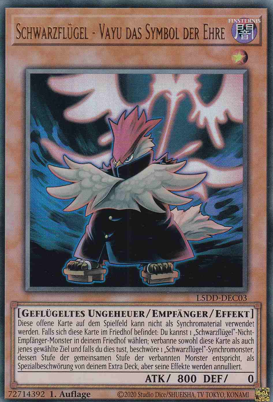 Schwarzflügel - Vayu das Symbol der Ehre Ultra Rare L5DD-DEC03 Yugioh Karte Schwarzflügel - Vayu das Symbol der Ehre L5DD-DEC03 ist in Ultra Rare Yu-Gi-Oh Karte aus Legendary 5D’s Decks 1.Auflage
