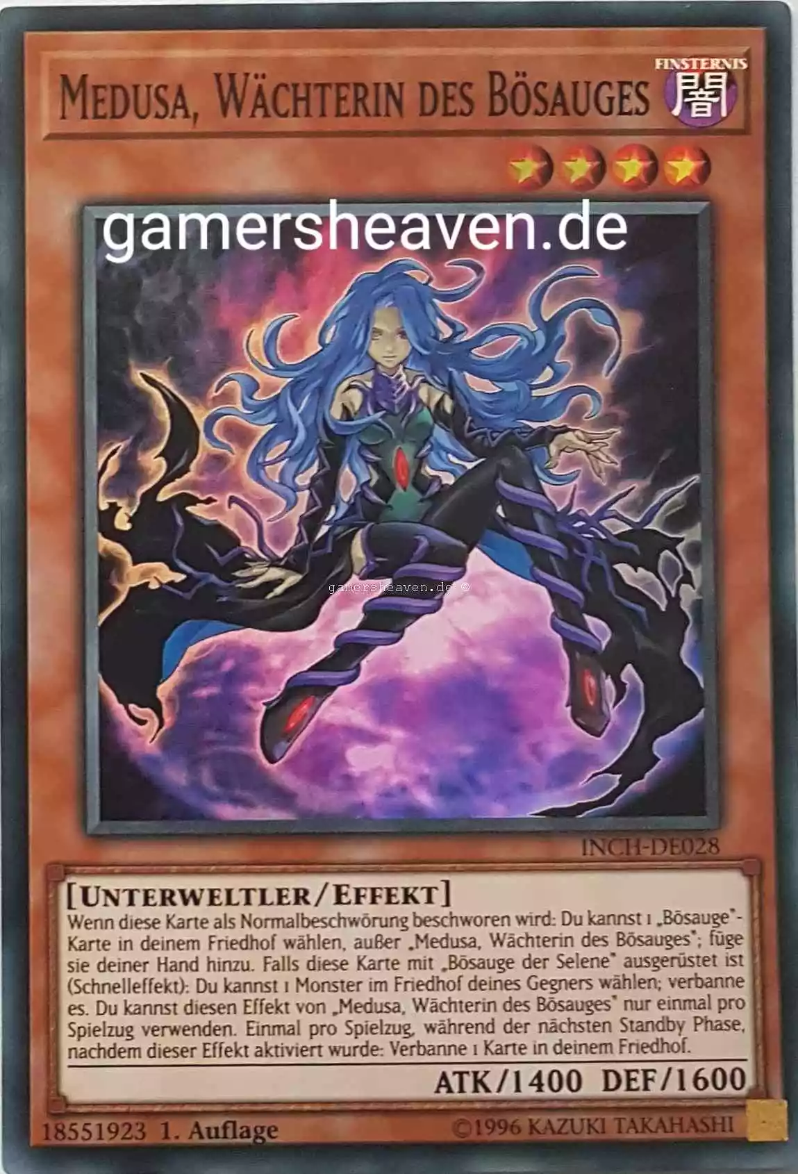 Medusa, Wächterin des Bösauges INCH-DE028 ist in Super Rare Yu-Gi-Oh Karte aus The Infinity Chasers 1.Auflage