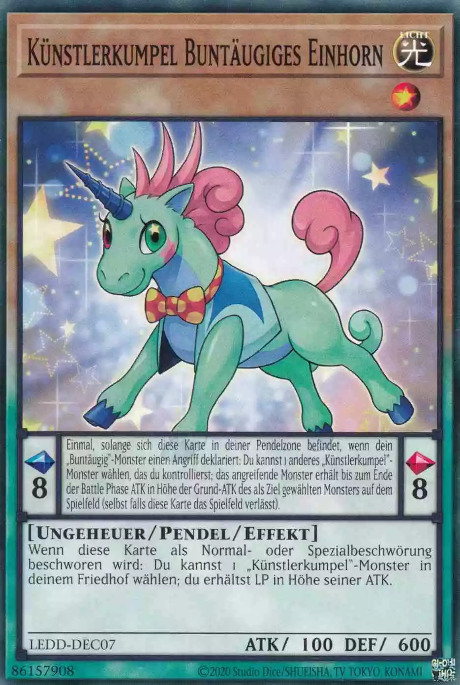 Künstlerkumpel Buntäugiges Einhorn LEDD-DEC07 ist in Common Yu-Gi-Oh Karte aus Legendary Dragon Decks unlimitiert