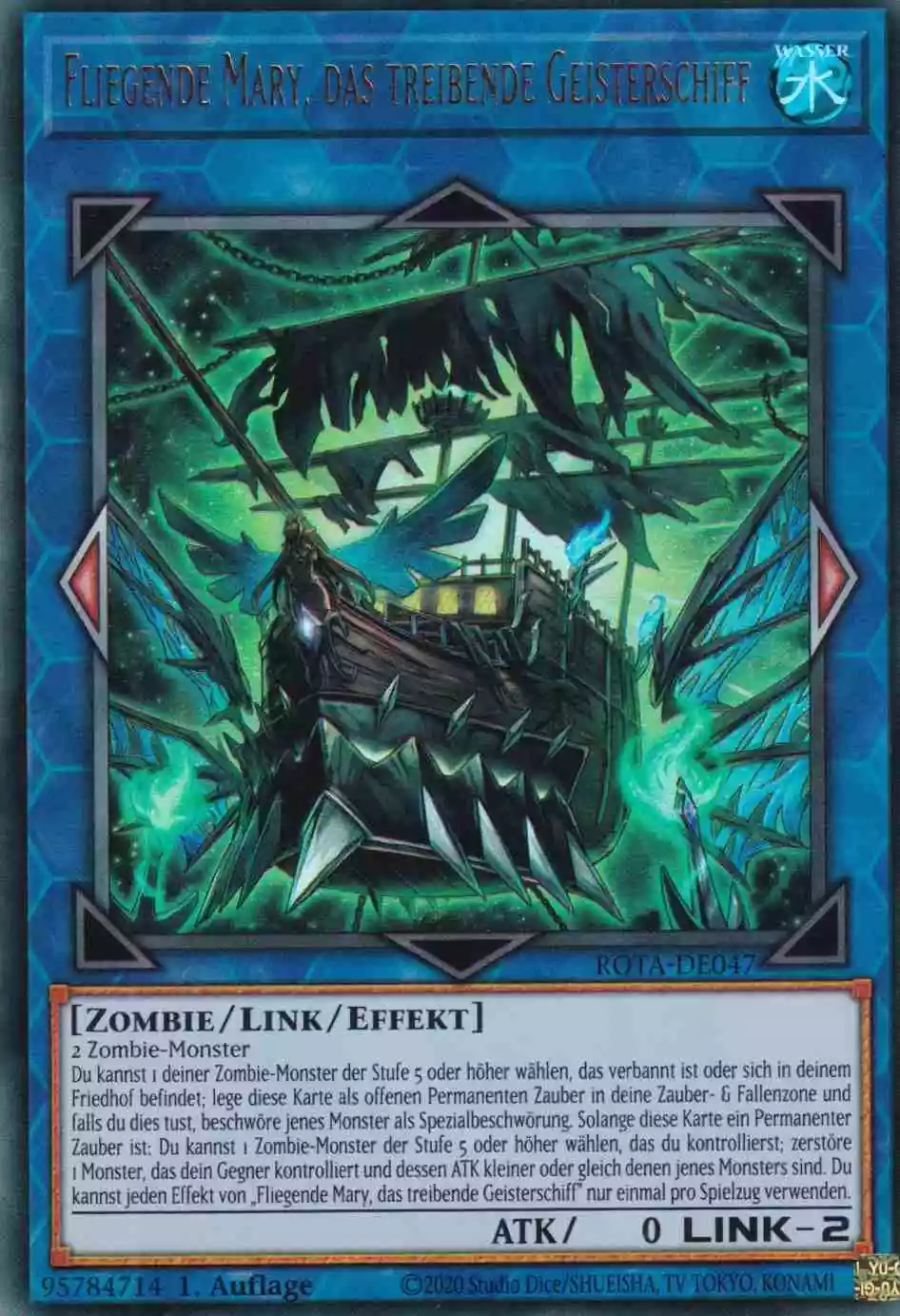 Fliegende Mary, das treibende Geisterschiff ROTA-DE047 ist in Ultra Rare Yu-Gi-Oh Karte aus Rage of the Abyss 1.Auflage