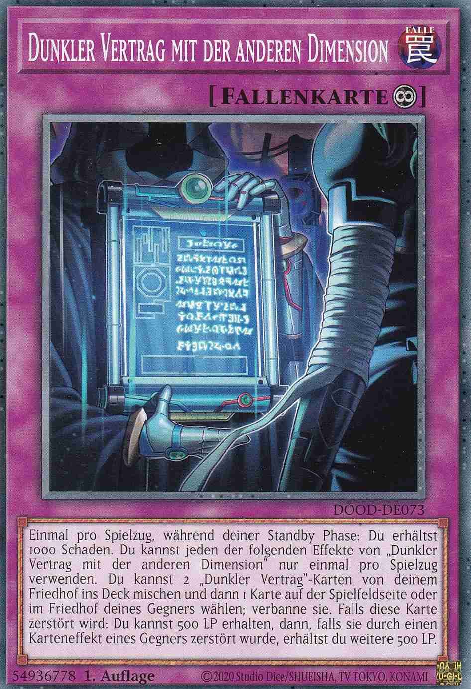 Dunkler Vertrag mit der anderen Dimension DOOD-DE073 ist in Common Yu-Gi-Oh Karte aus Doom of Dimensions 1.Auflage