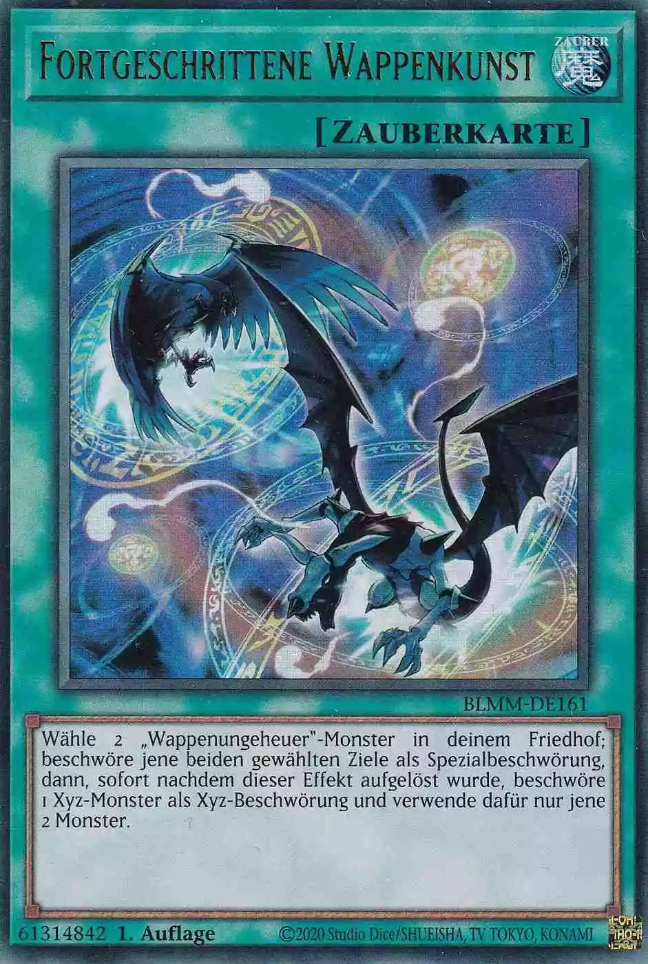 Fortgeschrittene Wappenkunst Ultra Rare BLMM-DE161 Yugioh Karte Fortgeschrittene Wappenkunst BLMM-DE161 ist in Ultra Rare Yu-Gi-Oh Karte aus Battles of Legend Monster Mayhem 1.Auflage