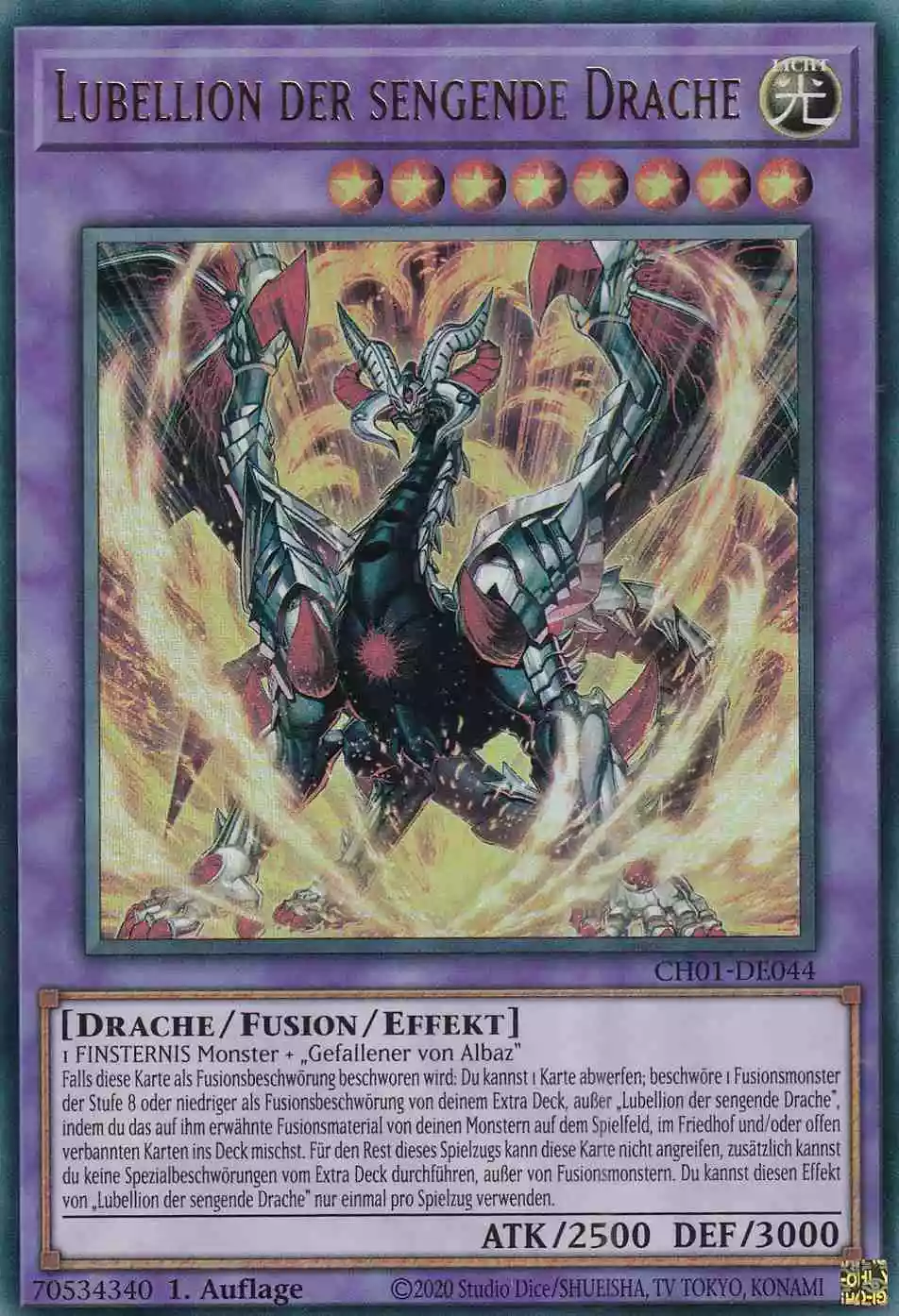 Lubellion der sengende Drache CH01-DE044 ist in Ultra Rare Yu-Gi-Oh Karte aus THE CHRONICLES DECK: The Fallen & The Virtuous 1.Auflage