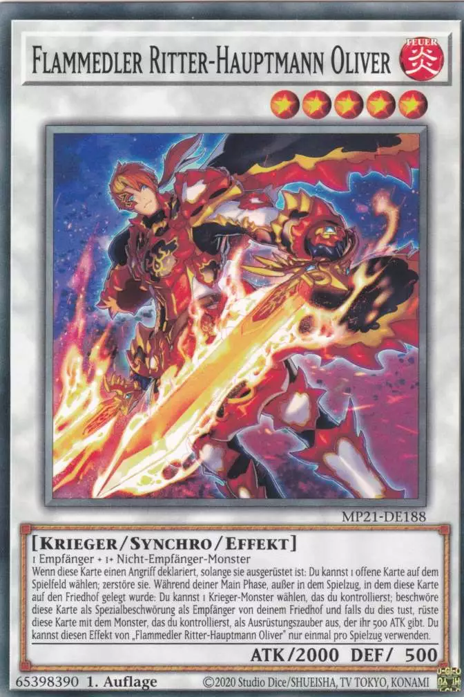 Flammedler Ritter-Hauptmann Oliver MP21-DE188 ist in Common Yu-Gi-Oh Karte aus Tin of Ancient Battles 1.Auflage