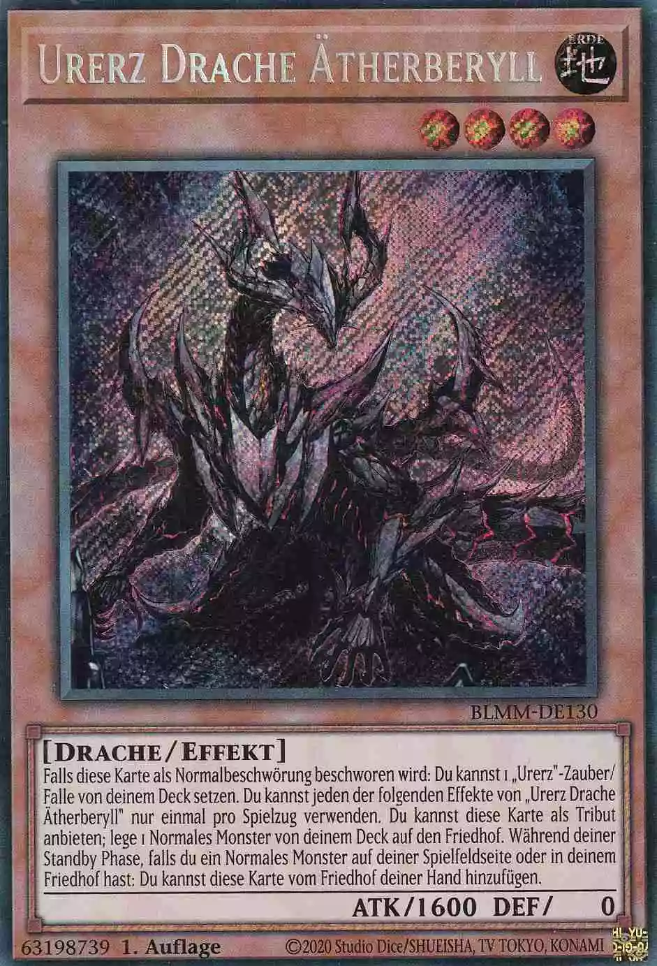 Urerz Drache Ätherberyll BLMM-DE130 ist in Secret Rare Yu-Gi-Oh Karte aus Battles of Legend Monster Mayhem 1.Auflage