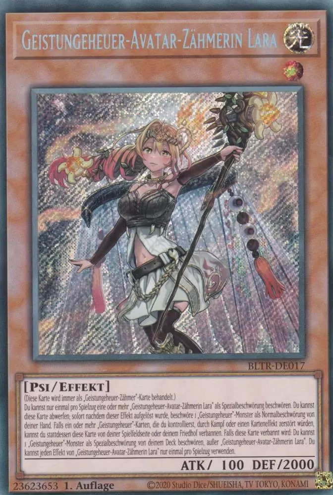 Geistungeheuer-Avatar-Zähmerin Lara BLTR-DE017 ist in Secret Rare Yu-Gi-Oh Karte aus Battles of Legend Terminal Revenge 1.Auflage