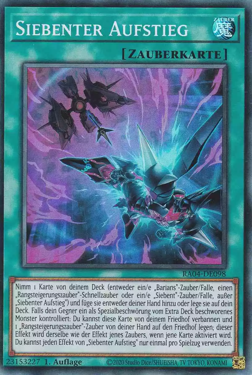 Siebenter Aufstieg Super Rare RA04-DE098 Yugioh Karte Siebenter Aufstieg RA04-DE098 ist in Super Rare Yu-Gi-Oh Karte aus Quarter Century Stampede 1.Auflage
