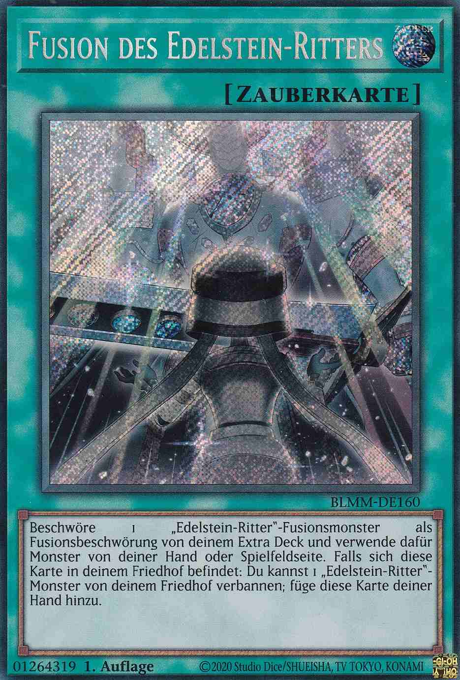 Fusion des Edelstein-Ritters BLMM-DE160 ist in Secret Rare Yu-Gi-Oh Karte aus Battles of Legend Monster Mayhem 1.Auflage