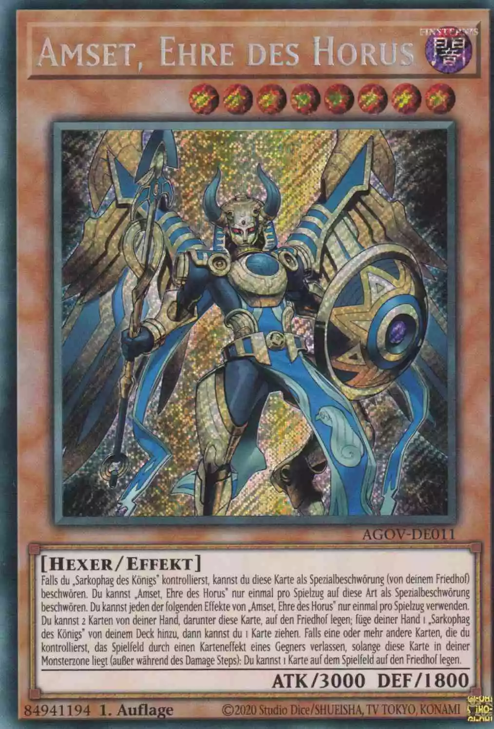 Amset, Ehre des Horus AGOV-DE011 ist in Secret Rare Yu-Gi-Oh Karte aus Age of Overlord 1.Auflage