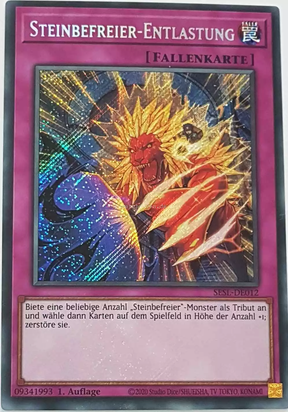 Steinbefreier-Entlastung SESL-DE012 ist in Secret Rare Yu-Gi-Oh Karte aus Secret Slayers 1.Auflage