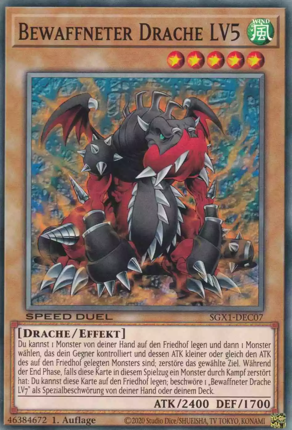 Bewaffneter Drache LV5 SGX1-DEC07 ist in Common Yu-Gi-Oh Karte aus Speed Duel GX Duel Academy Box 1.Auflage