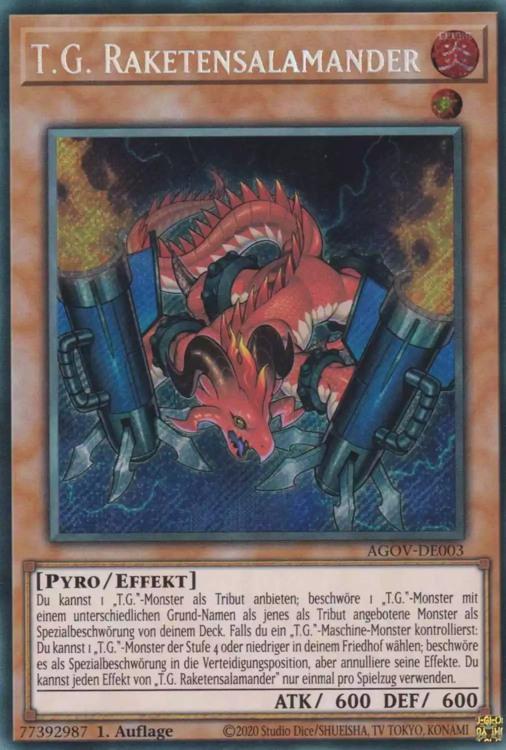 T.G. Raketensalamander AGOV-DE003 ist in Secret Rare Yu-Gi-Oh Karte aus Age of Overlord 1.Auflage