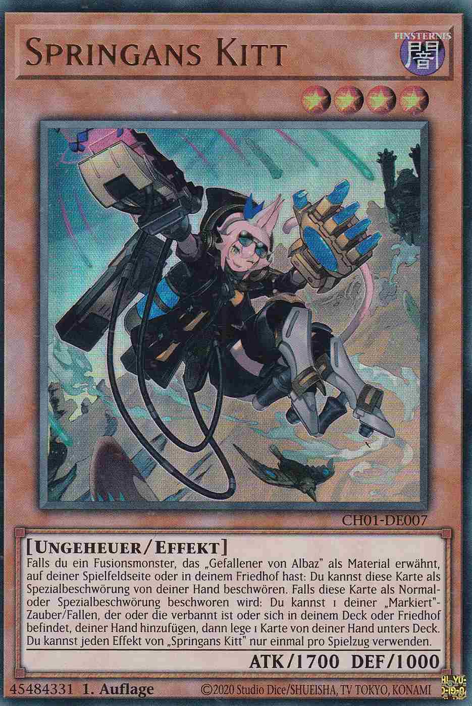 Springans Kitt Ultra Rare CH01-DE007 Yugioh Karte Springans Kitt CH01-DE007 ist in Ultra Rare Yu-Gi-Oh Karte aus THE CHRONICLES DECK: The Fallen & The Virtuous 1.Auflage
