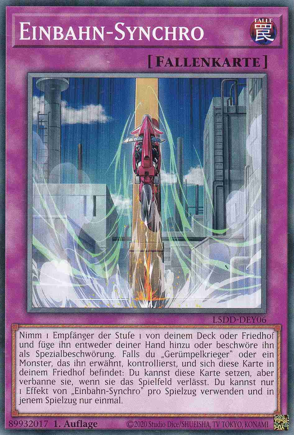 Einbahn-Synchro Common L5DD-DEY06 Yugioh Karte Einbahn-Synchro L5DD-DEY06 ist in Common Yu-Gi-Oh Karte aus Legendary 5D’s Decks 1.Auflage