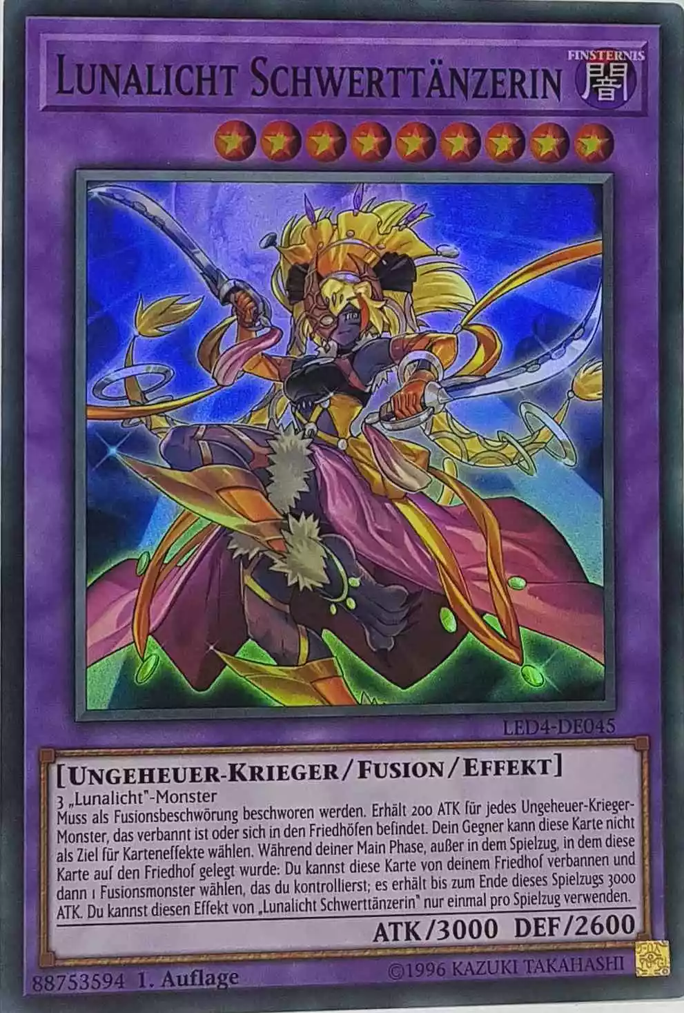 Lunalicht Schwerttänzerin LED4-DE045 ist in Super Rare Yu-Gi-Oh Karte aus Legendary Duelists Sisters of the Rose 1. Auflage