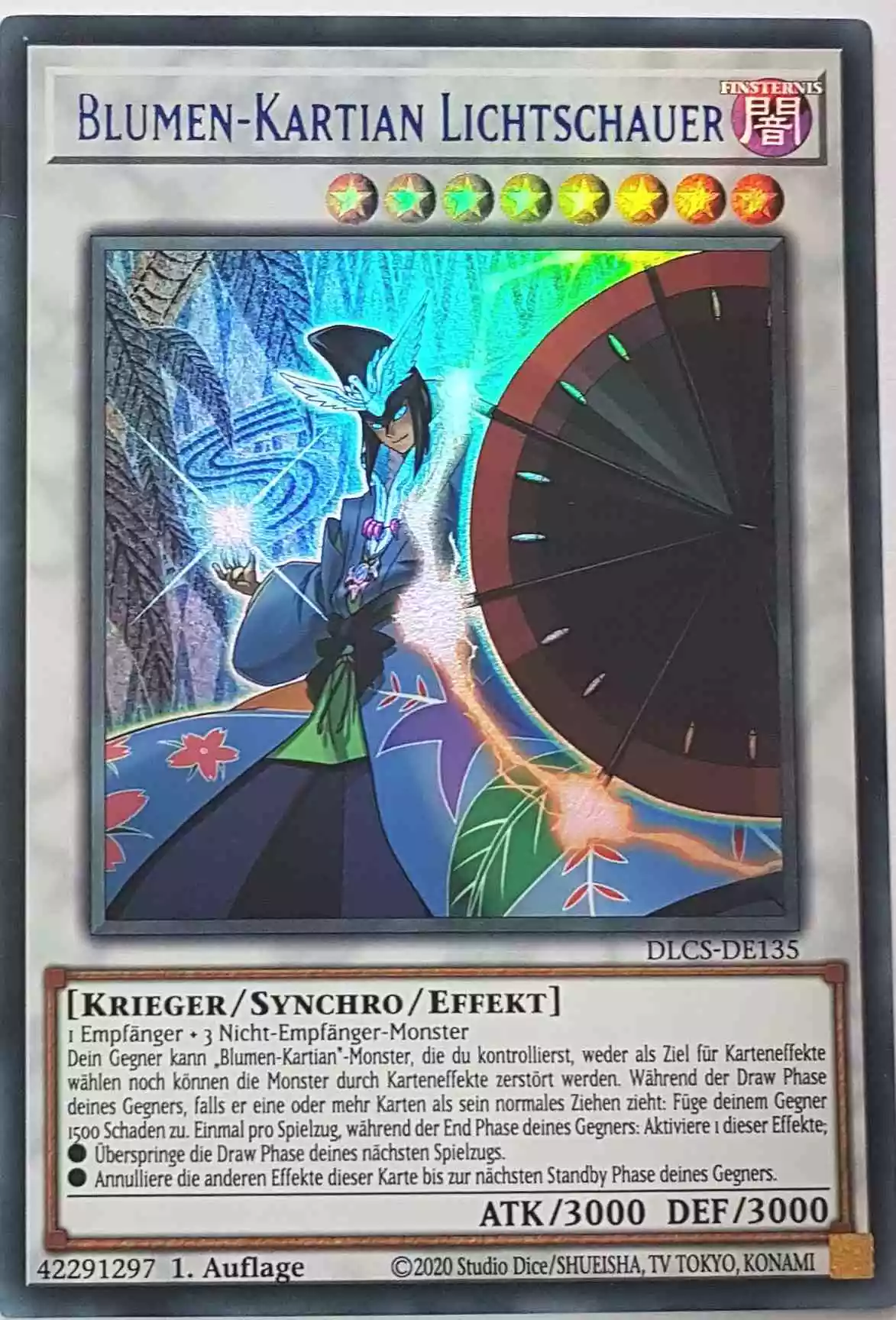 Blumen-Kartian Lichtschauer (blau) DLCS-DE135-B ist in Colorful Ultra Rare Yu-Gi-Oh Karte aus Dragons of Legend The Complete Series 1.Auflage