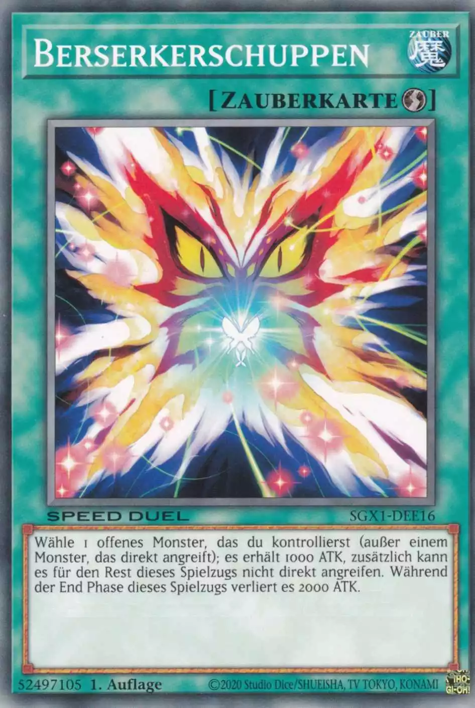 Berserkerschuppen SGX1-DEE16 ist in Common Yu-Gi-Oh Karte aus Speed Duel GX Duel Academy Box 1.Auflage