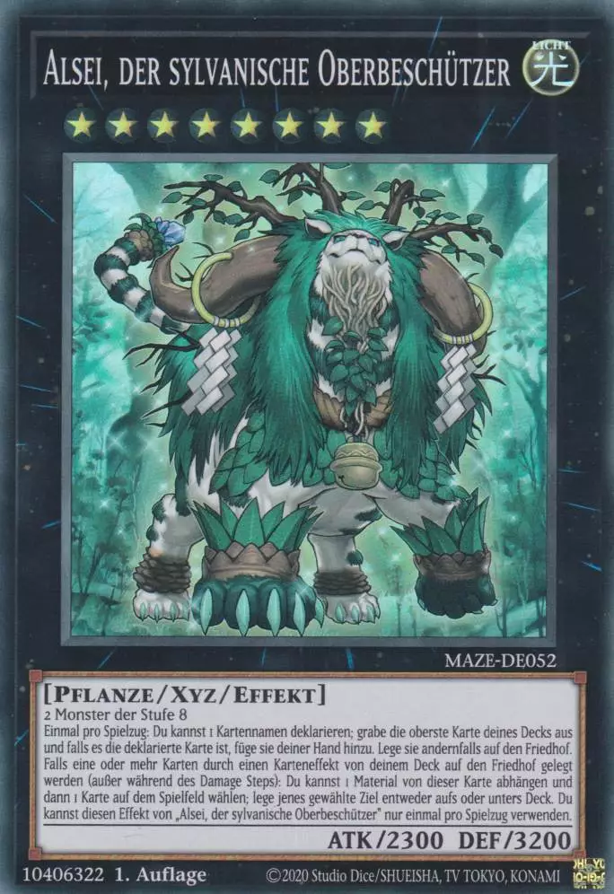 Alsei, der sylvanische Oberbeschützer MAZE-DE052 ist in Super Rare Yu-Gi-Oh Karte aus Maze of Memories 1.Auflage