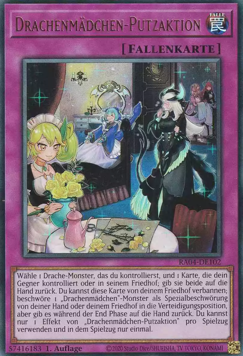 Drachenmädchen-Putzaktion Ultra Rare RA04-DE102 Yugioh Karte Drachenmädchen-Putzaktion RA04-DE102 ist in Ultra Rare Yu-Gi-Oh Karte aus Quarter Century Stampede 1.Auflage