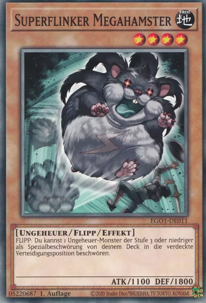 Superflinker Megahamster EGO1-DE011 ist in Common Yu-Gi-Oh Karte aus Egyptian God Deck Obelisk 1.Auflage