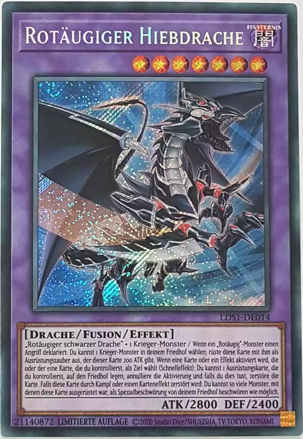 Rotäugiger Hiebdrache LDS1-DE014 ist in Secret Rare Yu-Gi-Oh Karte aus Legendary Duelists: Season 1 Limitierte Auflage 