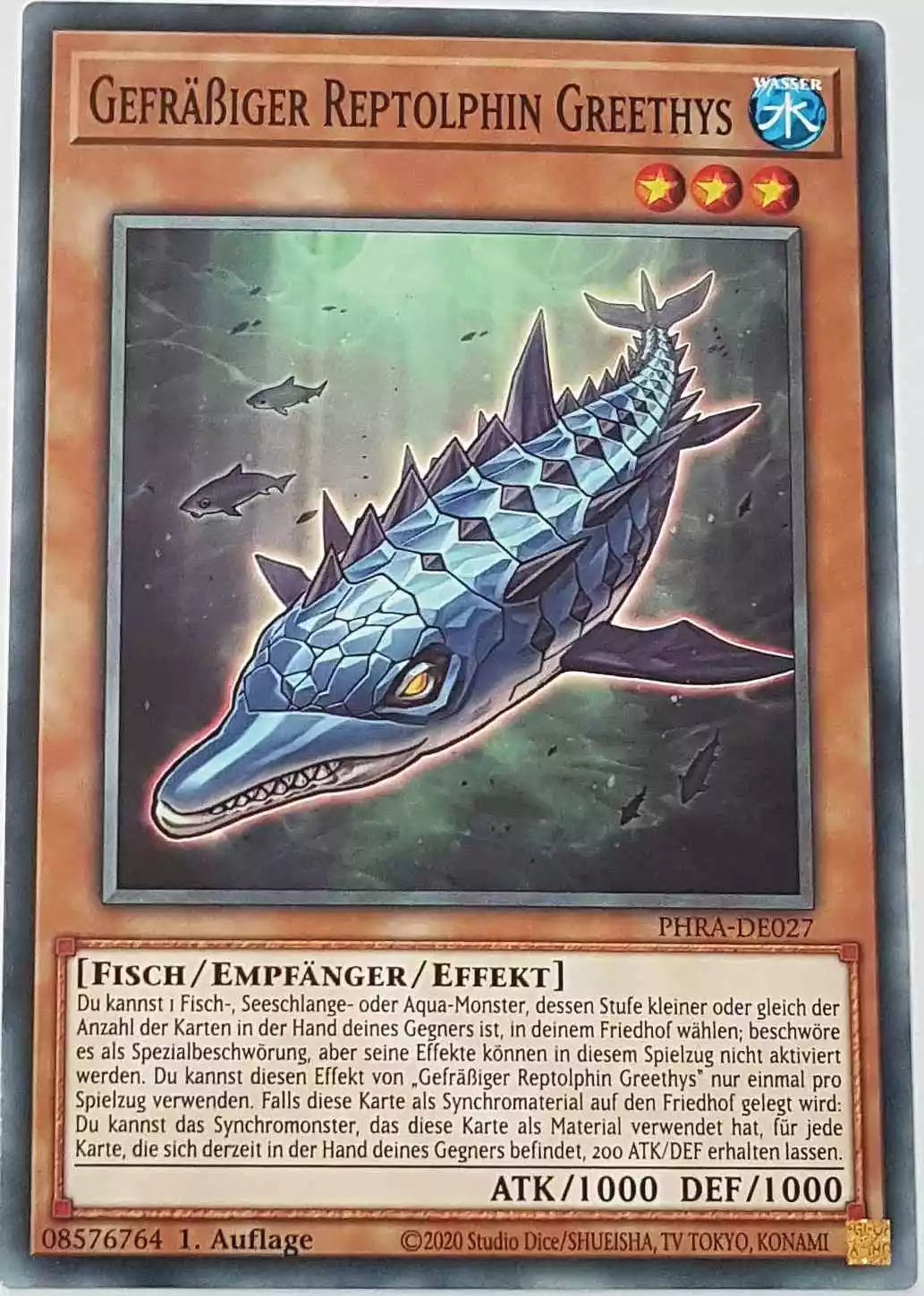 Gefräßiger Reptolphin Greethys PHRA-DE027 ist in Common Yu-Gi-Oh Karte aus Phantom Rage 1. Auflage