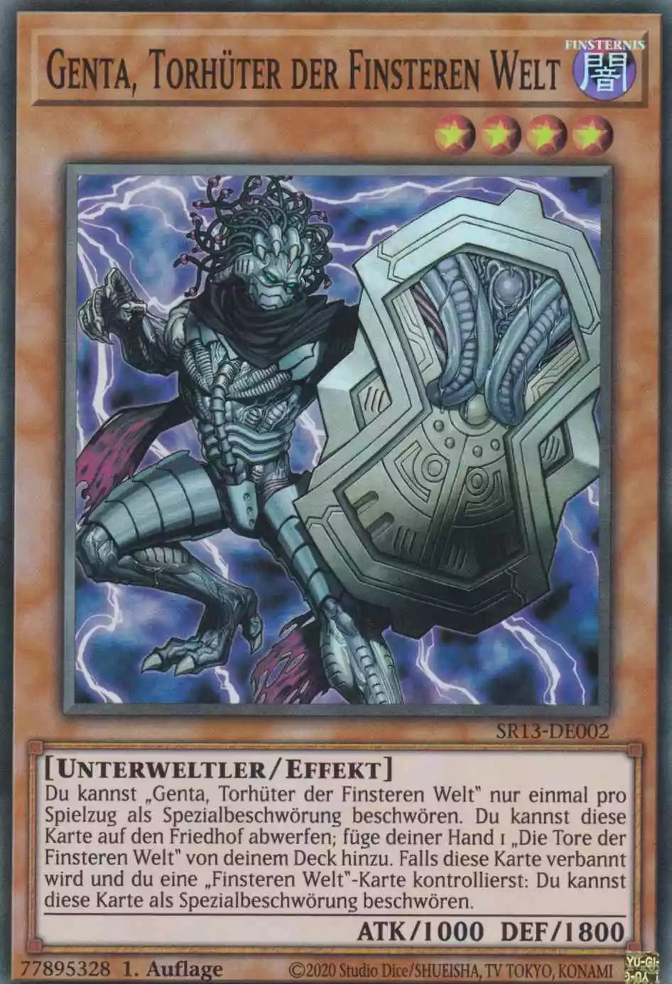 Genta, Torhüter der Finsteren Welt SR13-DE002 ist in Super Rare Yu-Gi-Oh Karte aus Dark World 1.Auflage