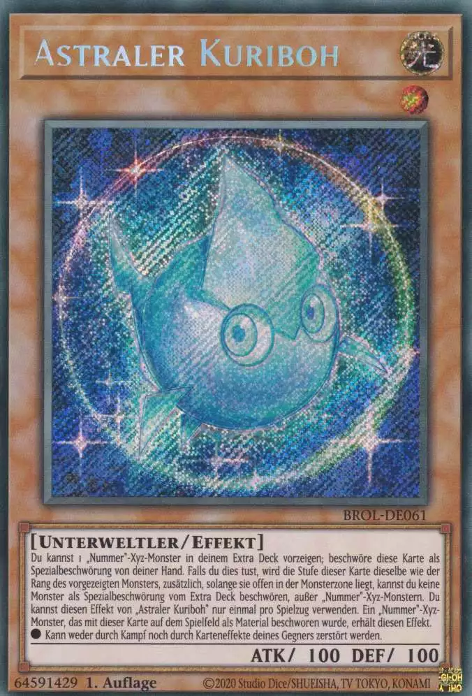 Astraler Kuriboh BROL-DE061 ist in Secret Rare Yu-Gi-Oh Karte aus Brothers of Legend 1.Auflage