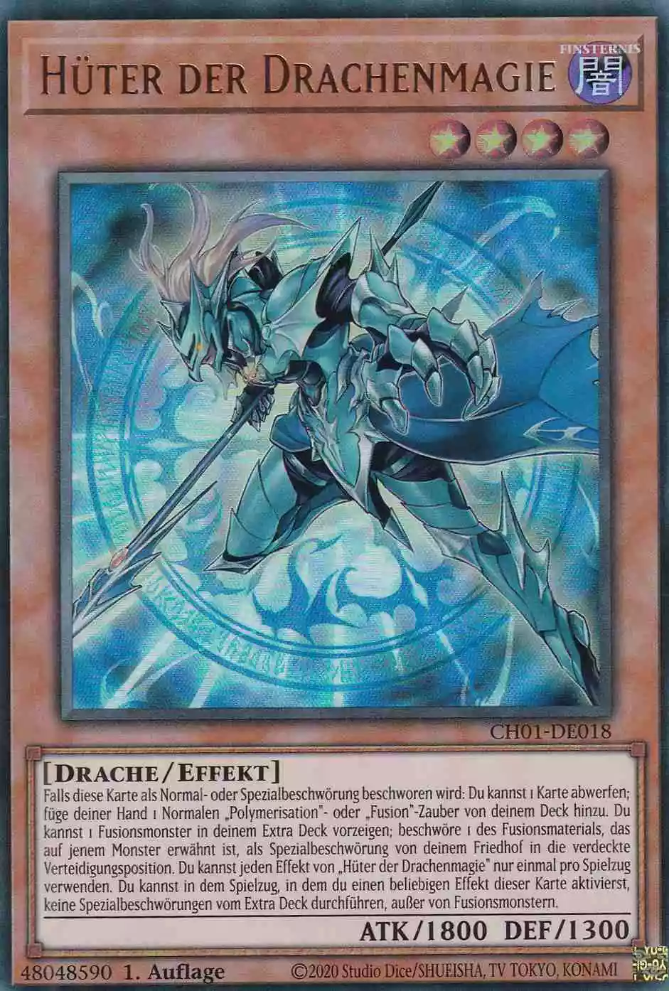 Hüter der Drachenmagie CH01-DE018 ist in Ultra Rare Yu-Gi-Oh Karte aus THE CHRONICLES DECK: The Fallen & The Virtuous 1.Auflage
