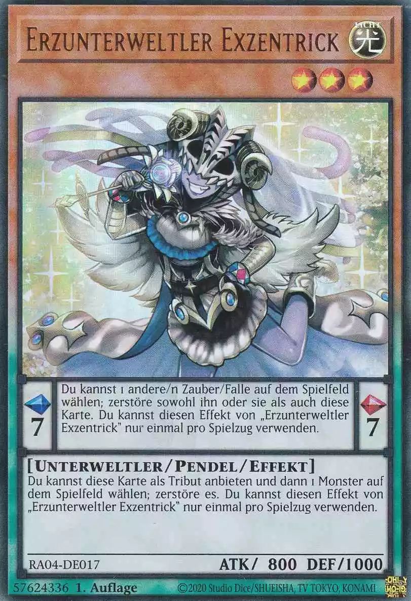 Erzunterweltler Exzentrick Ultra Rare RA04-DE017 Yugioh Karte Erzunterweltler Exzentrick RA04-DE017 ist in Ultra Rare Yu-Gi-Oh Karte aus Quarter Century Stampede 1.Auflage